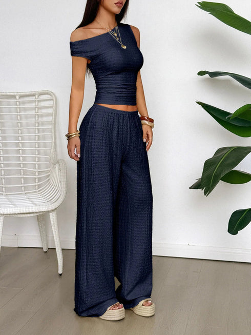'Fleur' Off Shoulder Top and Wide Leg Pants Set - Celes Fashion